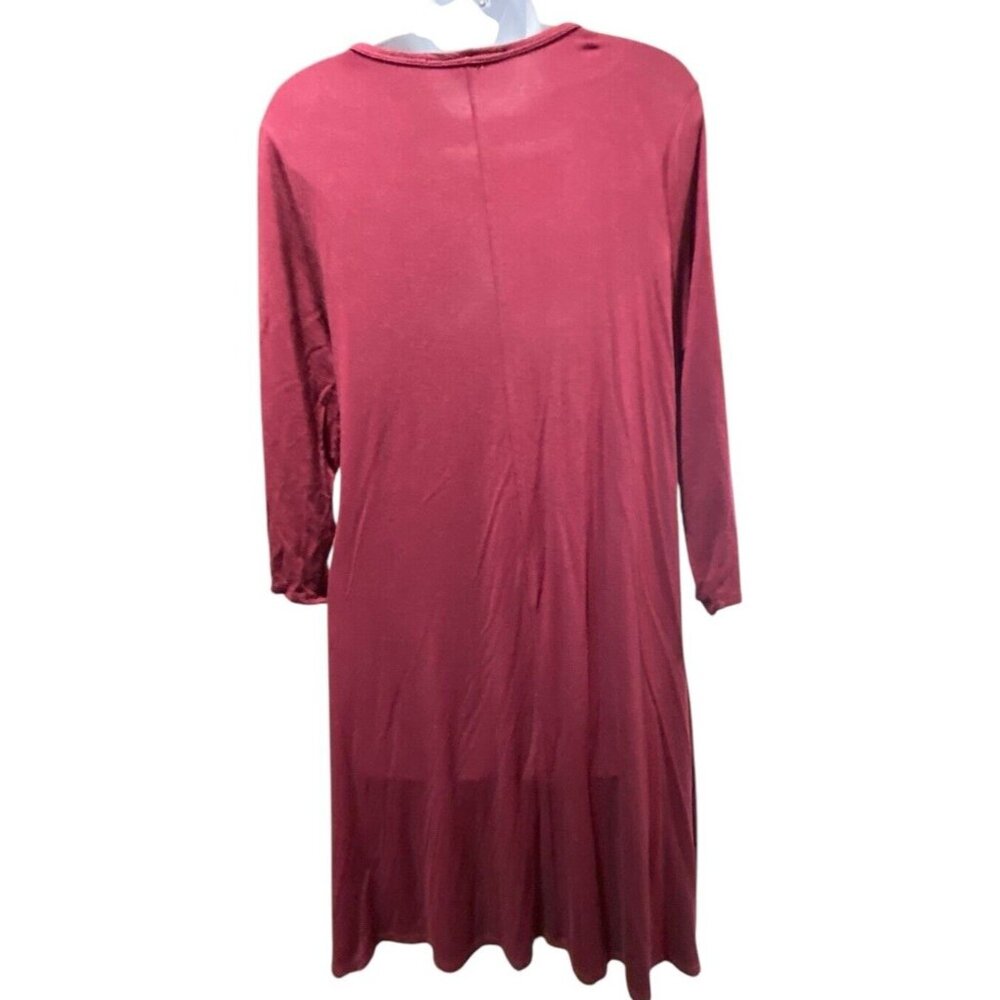 Forever Rose Dress Women 1X Wine 3/4 Sleeve Knee Swing Flare Stretch Knit - Picture 4 of 8